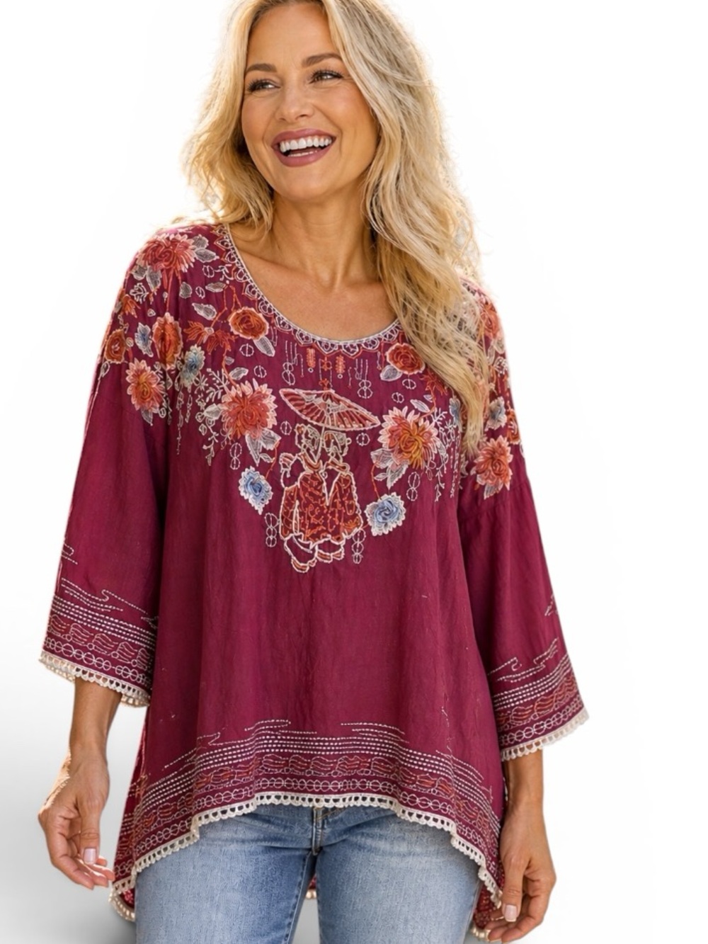 Johnny Was Hamayu Embroidered Blouse NWT